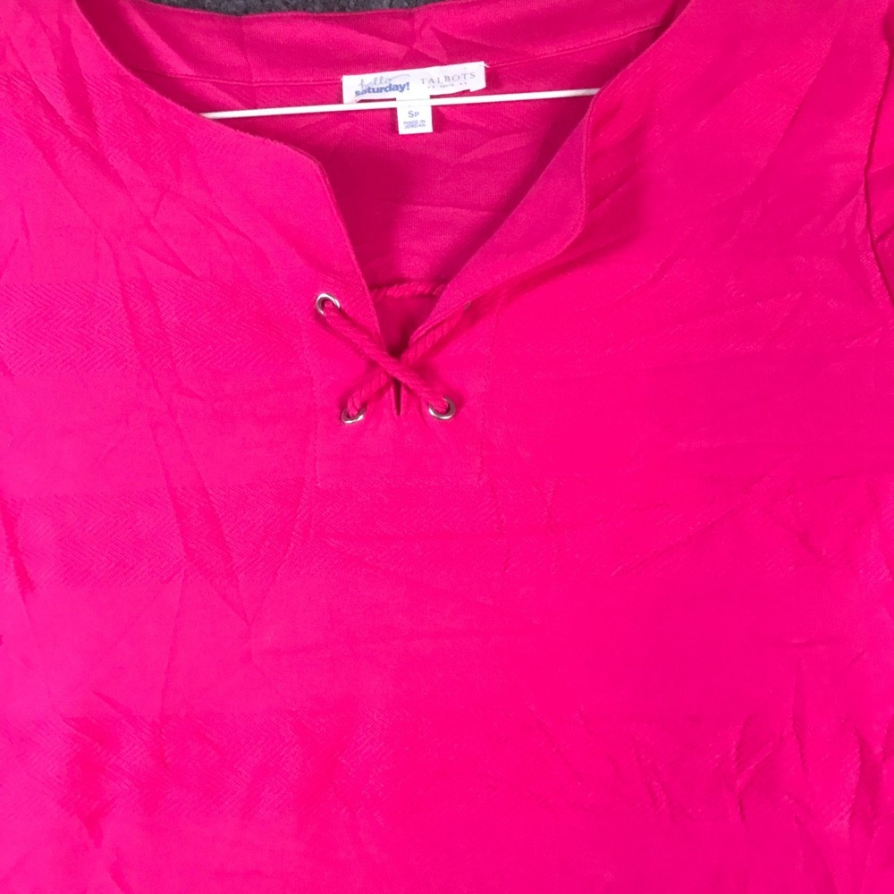 Talbots Hello Saturday Top Womens Small Petite Hot Pink Cotton 3/4 Sleeve Modern - Picture 2 of 9